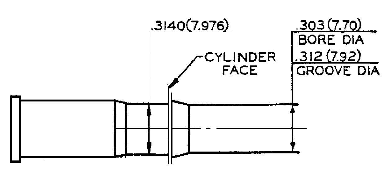 Figure 2 - Figure 3 - .32 S&W chamber drawing showing throat and groove diameter.